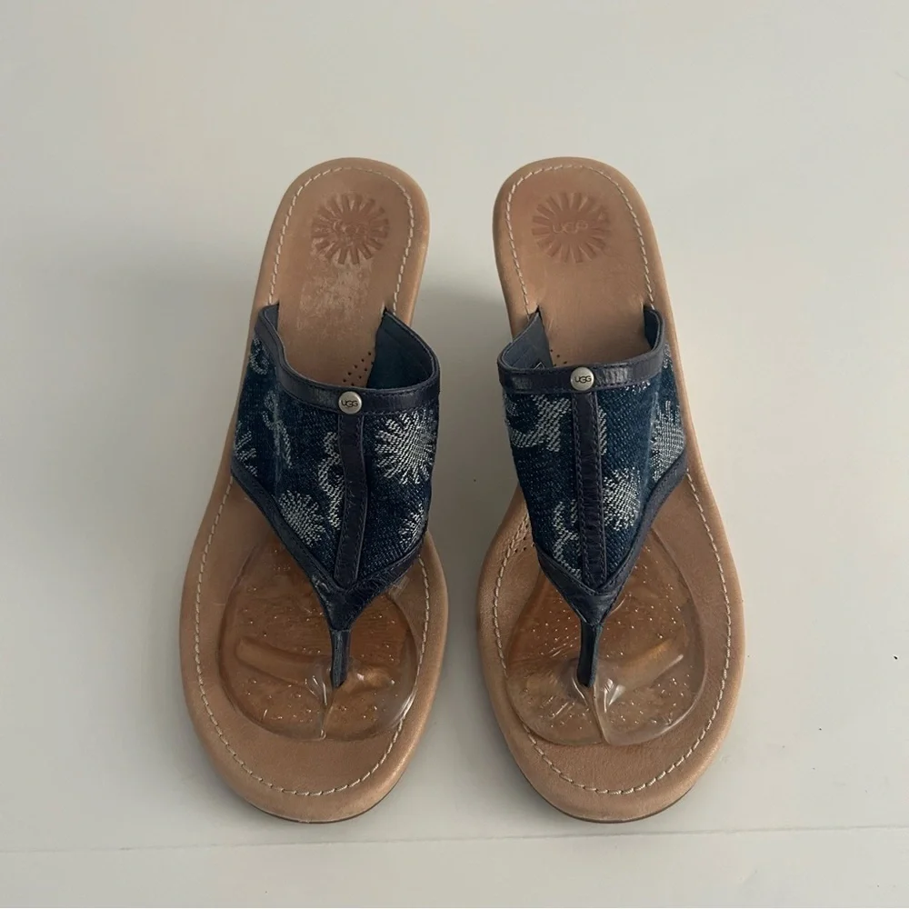 UGG Solera Denim Logo Wedge Sandals | Size 8